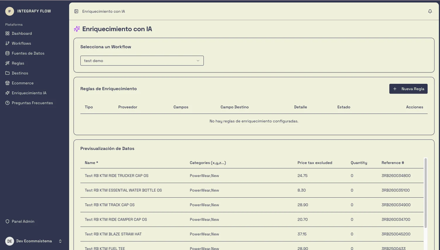 Enriquecimiento con IA en Integrafy Flow
